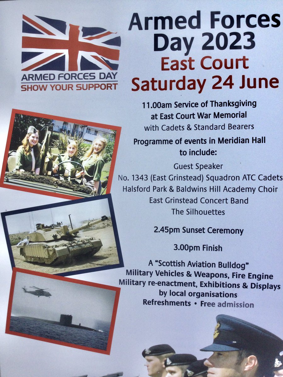 Everyone’s welcome at at East Court from 11-3 for next week’s #ArmedForcesDay in #EastGrinstead #Sussex