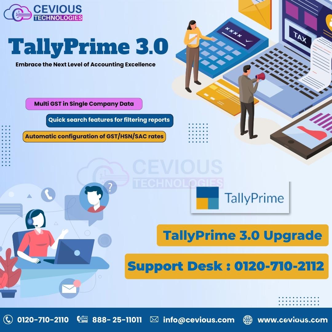 Announcing Tally Prime 3.0 Update: Contact Us Today for Exclusive Information and Seamless Tally Prime Upgradation!
.
.
#TallyPrime #AccountingUpgrade #FinancialManagement #BusinessExcellence #CeviousTech #SoftwareUpdate #FutureofAccounting #Tally #TallySolutions #StayUpadated
