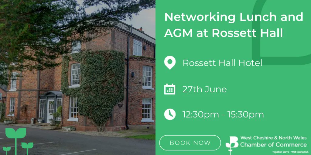 We’re very excited to host our next Networking Lunch at <a href="/RossettHall/">Rossett Hall Hotel</a>! 😄

We can’t wait to welcome you there where you’ll be able to spread the word about your business and build relations with others in attendance! 🗣🤝 

Book your place here 👉 buff.ly/3N5hjhT