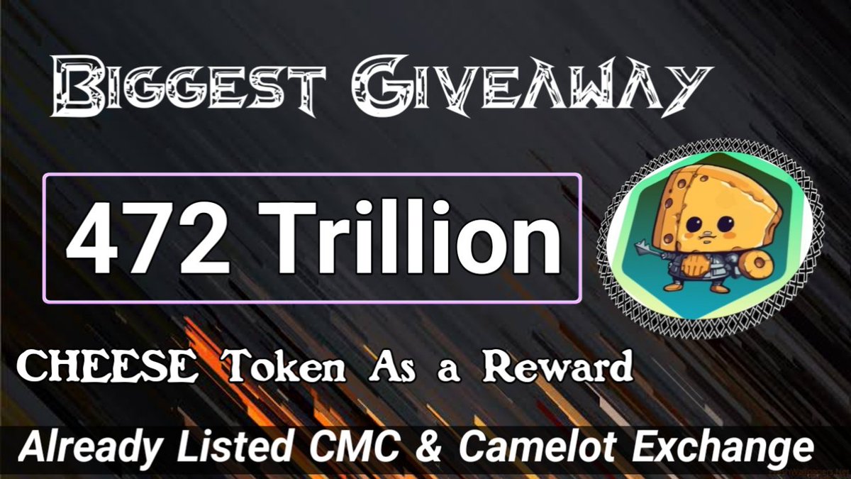 Virtual Land || Metaverse ❤️🔥 (@virtualland_) on Twitter photo 472 Trillion $CHEESE Token Airdrop 🎉🎉
🏅Top 1-10 & 50 Random Winner🏆
To Enter ⤵️
✅ Follow <a href="/VirtualLand_/">Virtual Land || Metaverse ❤️🔥</a> & <a href="/Love_Cheesehero/">❤️Love💙Cheese🧀</a>
✅ Like Rt/Tag 3 Frnds
✅ Complete all task 👉 gleam.io/Iu1hQ/cheese-t…
#bigairdrop #Giveaway #Tokengiveway #airdrops #FCFS 472 Trillion $CHEESE Token Airdrop 🎉🎉
🏅Top 1-10 & 50 Random Winner🏆
To Enter ⤵️
✅ Follow <a href="/VirtualLand_/">Virtual Land || Metaverse ❤️🔥</a> & <a href="/Love_Cheesehero/">❤️Love💙Cheese🧀</a>
✅ Like Rt/Tag 3 Frnds
✅ Complete all task 👉 gleam.io/Iu1hQ/cheese-t…
#bigairdrop #Giveaway #Tokengiveway #airdrops #FCFS
