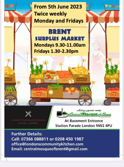 The Central Mosque of Brent are hosting their surplus food market every week on Mondays and Fridays!🍎🥦 Go along to pick up some extra food free of charge! 😊