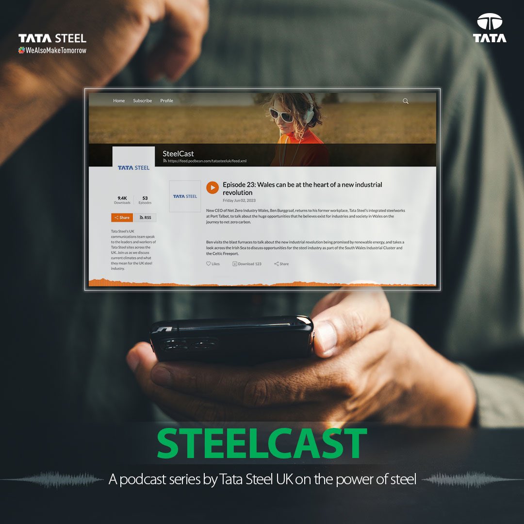 TataSteelLtd's tweet photo. Introducing #Steelcast, a #podcast series by #TataSteel UK, which explores the steel industry's journey to a #sustainable future. Stay tuned for upcoming conversations on how #steel can contribute to a greener future.
Listen here: https://t.co/WyudzWgxNG
#TomorrowIsGreen https://t.co/5r3doGAWkh