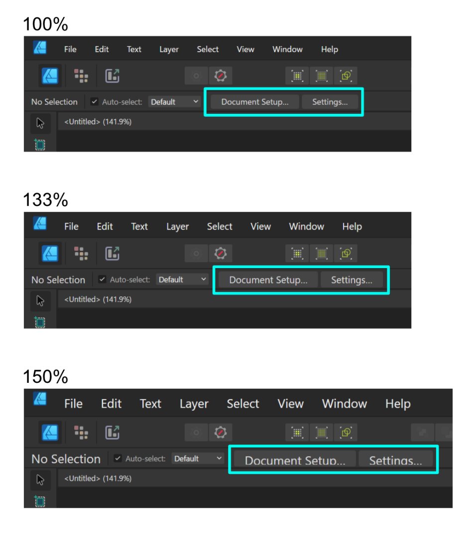 scriptwork's tweet photo. @affinitybyserif Thanks, I was able to adjust the text size successfully.
The maximum magnification that did not chip letters in English fonts was 133%. https://t.co/V23iccuIdL