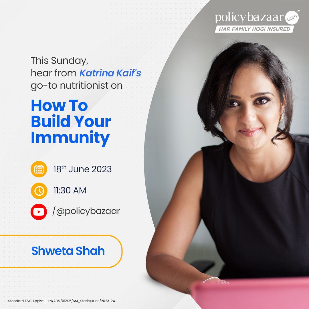 policybazaar's tweet photo. Join us for an exclusive session with renowned nutritionist Shweta Shah, trusted by none other than the fabulous Katrina Kaif herself. Learn valuable tips and tricks to strengthen your immune system and lead a healthy lifestyle.
#Policybazaar #AskPB #insurance #sundaywellness https://t.co/LQumAhgZpR