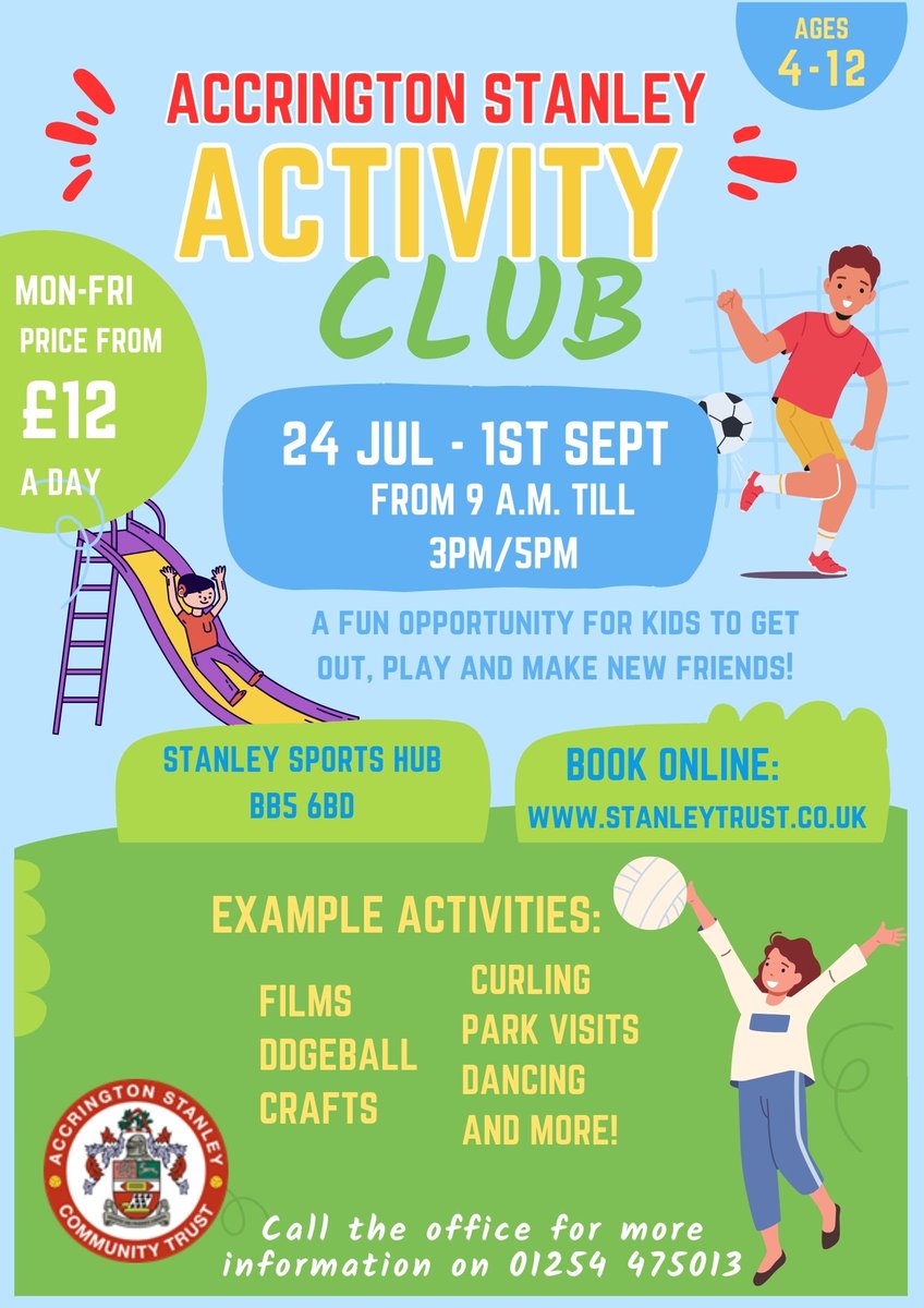 🌞 Summer holidays are almost here!🌞

😎We are looking forward to seeing you all again at our holiday courses!

🔴24th July for 6 weeks ( Mon- Fri)

⚪️Stanley Sports hub

🔴9am - 3pm/5pm

⚪️Prices from £12 a day or £50 a week

#summeroffun #community #funfunfun