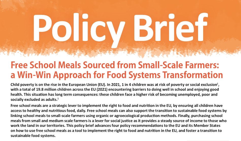 In this policy brief, written during the #CoachEU Project, Urgenci, <a href="/FIANista/">FIAN International</a> and Fian Austria propose 4 policy recommendations on how to use free school meals to implement the right to food and to transition to sustainable food systems.

Read it here! 👉 bit.ly/45ZAsJH