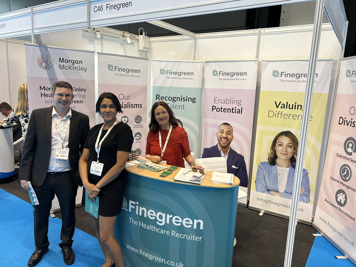 An excellent morning here at the 2nd day of #NHSConfedExpo in Manchester... today I'm joined by Finegreen Head of Research, Natasha Parmar and Norrie Fitzgerald from our exhibition partners <a href="/MorganMcKinley/">Morgan McKinley</a> - if attending this afternoon do pop by for a catch up!