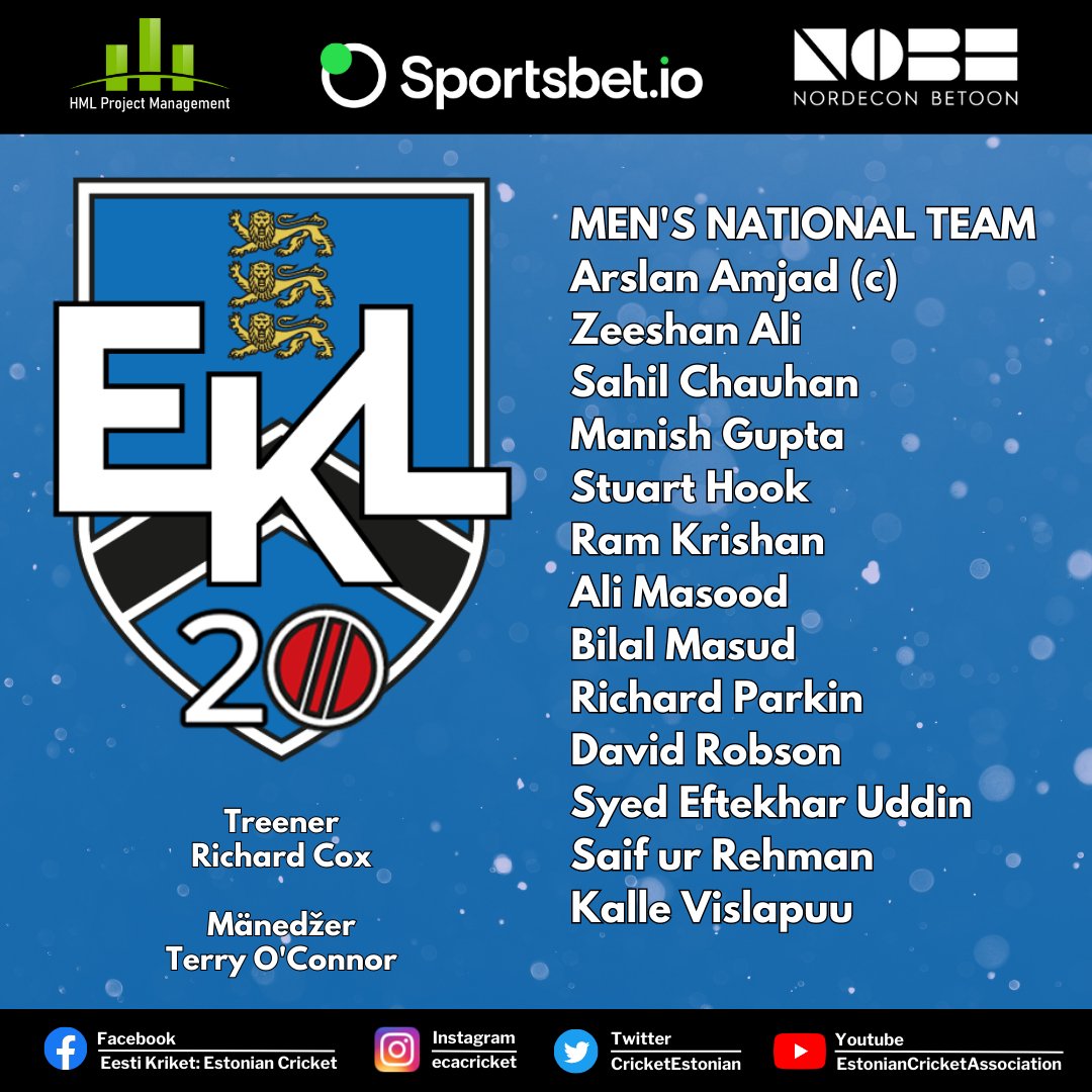 Announcing our Men's National Team to take part in the @EuropeanCricket ECI T10 - Stockholm 17 & 18 June. 
Join us in wishing them good luck & watch all their games live on YouTube via ECN. 
#Cricket #Estonia #eesti #kriket