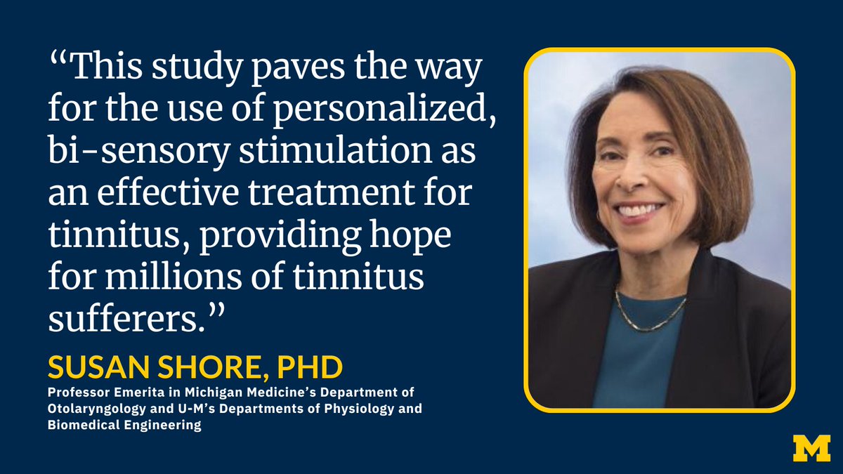 University of Michigan (@umich) on Twitter photo Tinnitus—the ringing, buzzing, or hissing sound of silence—affects nearly 15% of US adults. Research at U-M’s Kresge Hearing Research Institute on how the brain processes bi-sensory information suggests relief may be possible. Story from @UMichMedicine: myumi.ch/2mpP6 Tinnitus—the ringing, buzzing, or hissing sound of silence—affects nearly 15% of US adults. Research at U-M’s Kresge Hearing Research Institute on how the brain processes bi-sensory information suggests relief may be possible. Story from @UMichMedicine: myumi.ch/2mpP6