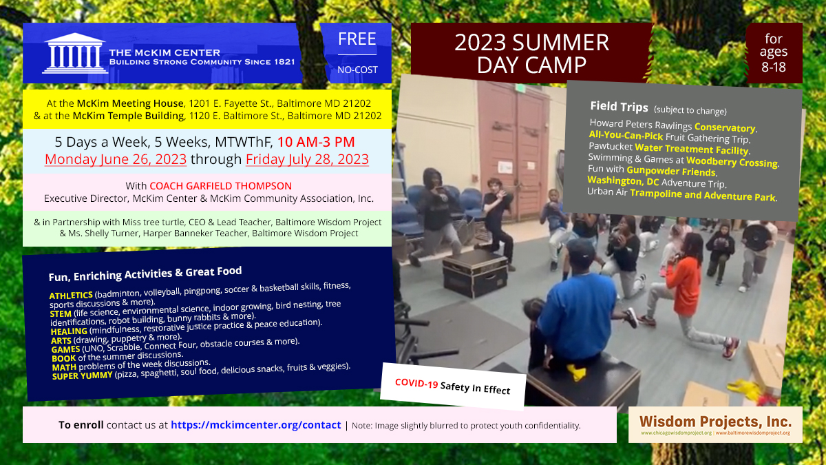 Since 1831, the McKim Center's 'Free School' has offered a summer program for youth. We are the oldest such program in the US. This summer, in partnership with @BaltimoreWisdom, we launch the 192nd summer day camp in #Athletics , #STEMeducation, #HealingArts & #peacemaking.