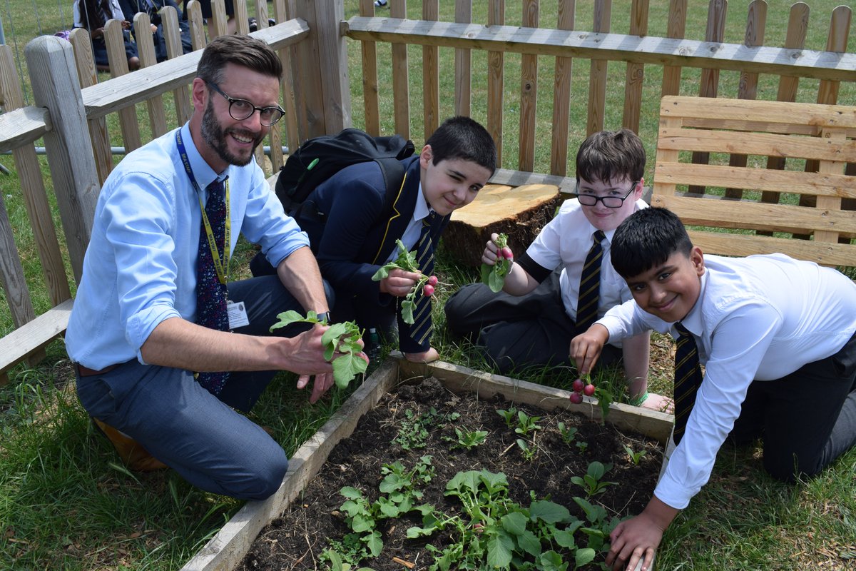 Our students are so proud to have picked the first produce from our eco garden this afternoon! Now, it's time to taste our fresh radishes! @SRA_ecoschool #Sustainability #schoolgarden #ecoschools #RSHSchools