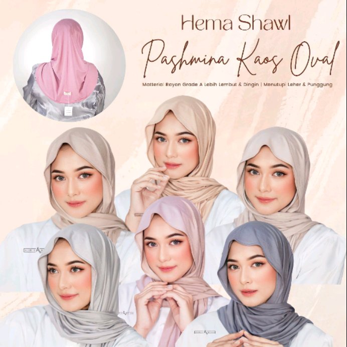 Hema Shawl Pashmina Kaos Rayon Oval Grade A Alawiyahijab harga Rp56.999. Shopee : shope.ee/2q01i6Qg4u