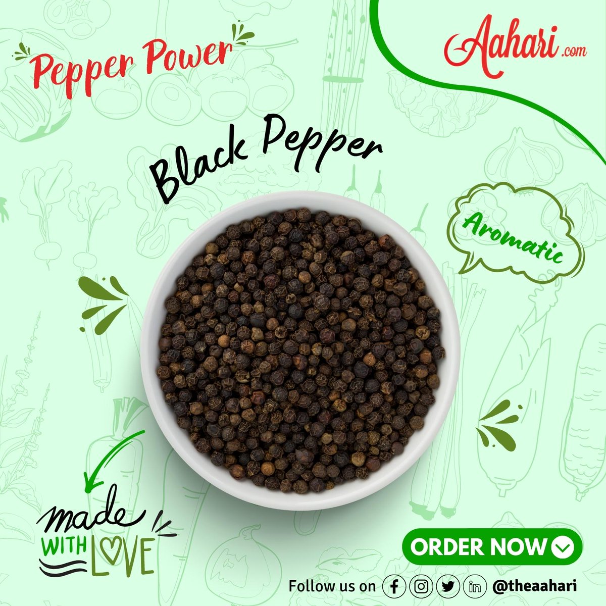 From soups to salads, black pepper is the ultimate companion for flavor enhancement.
.
.
#Spices #Original #Organic #pickles #masalas #vegpickles #tasty #tastyfood #homefood #homemade #nonvegpickles #food #foodie #yummy #aahari #theaahari @theaahari 
aahari.com/collections/sp…
