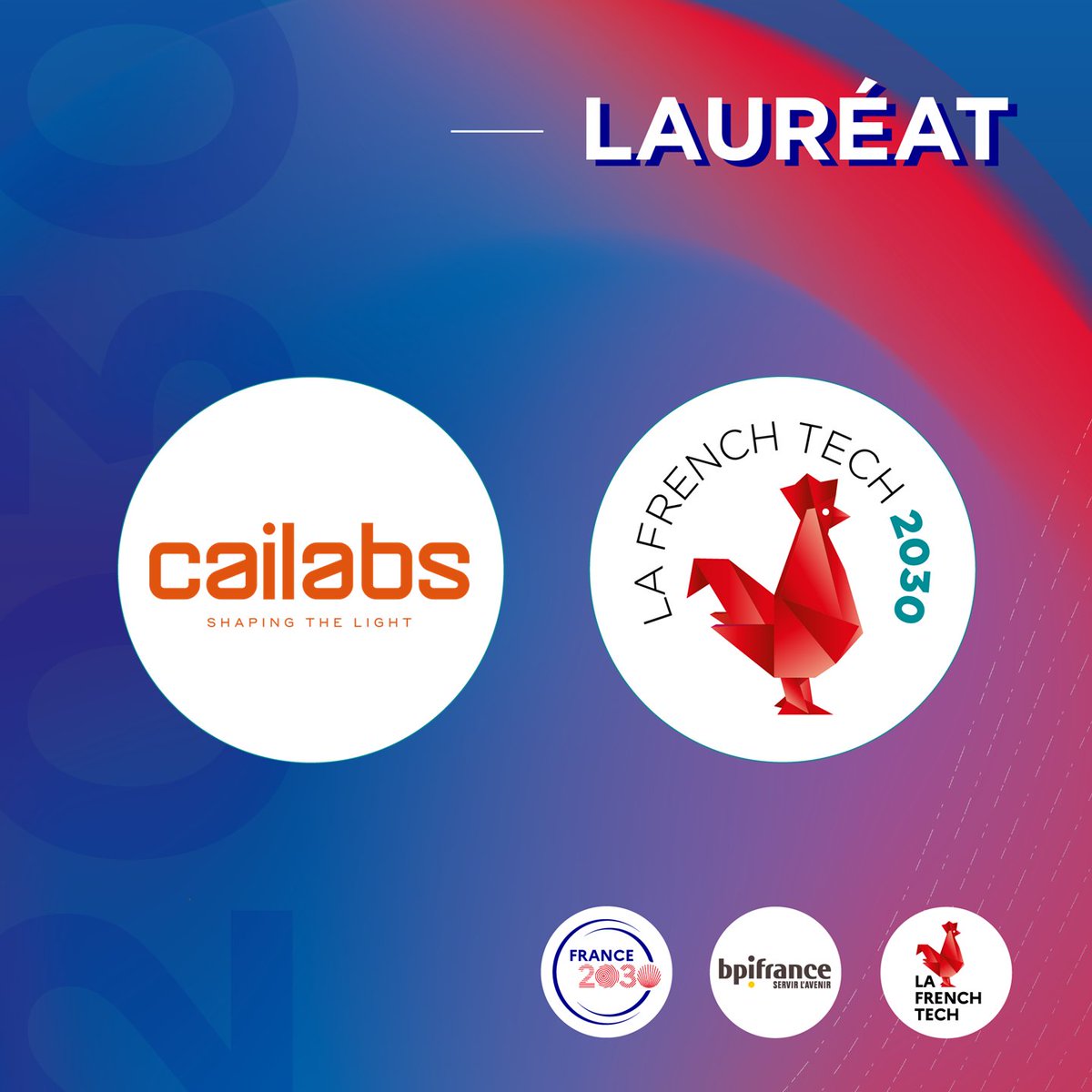 🏆 Cailabs wins 1st edition of #FrenchTech2030! 🏆

Excited to announce our selection for this support program by La French Tech, Secrétariat général pour l'investissement, and Bpifrance. Congrats to all laureates!

#Innovation #Technology #Startups #FrenchTech2030
