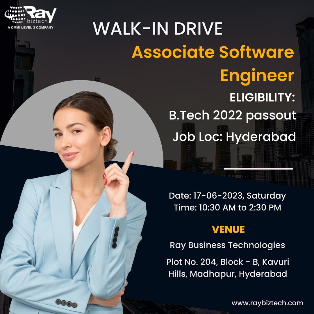 RBT_Original's tweet image. Exciting opportunity alert! Join our walk-in drive for the Associate Software Engineer position and take your career to new heights. 
#WalkInDrive #AssociateSoftwareEngineer #SoftwareDevelopment #TechJobs #CareerOpportunity #JobOpening #TechHiring #JobSeekers #TechRecruitment