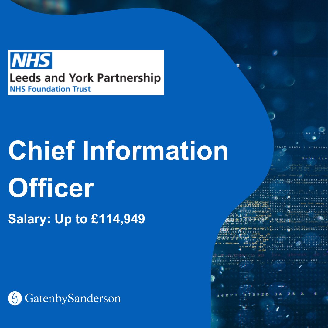 GatenbySanderson (@gatenbys) on Twitter photo NEW OPPORTUNITY <a href="/LeedsandYorkPFT/">Leeds & York Partnership NHS Foundation Trust</a>
An exciting career opportunity has arisen for a Chief Information Officer to lead our Digital and Data team at the Trust.
To find out more and apply, visit tinyurl.com/27w7dysv NEW OPPORTUNITY <a href="/LeedsandYorkPFT/">Leeds & York Partnership NHS Foundation Trust</a>
An exciting career opportunity has arisen for a Chief Information Officer to lead our Digital and Data team at the Trust.
To find out more and apply, visit tinyurl.com/27w7dysv
