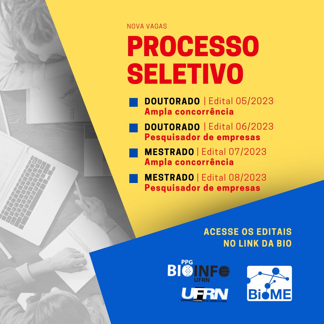 *Vem conferir os editais!*

🔹 Acesse sigaa.ufrn.br/sigaa/public/p…

#bioinformatica #bioinformaticabrasil #bioinformaticaUFRN