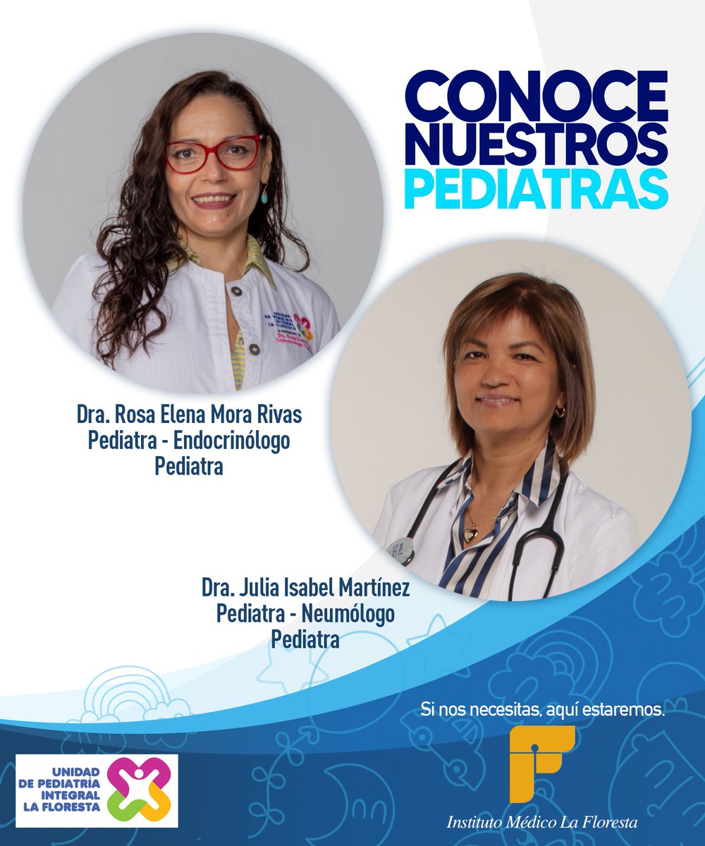 Seguimos presentando 🗣️ a nuestros pediatras y sus especialidades médicas: 

☑️ Dra. Rosa Elena Mora Rivas. Pediatra - Endocrinólogo Pediatra

☑️ Dra. Julia Isabel Martínez. Pediatra - Neumólogo Pediatra

Para citas📱0212 2854515 / 0212 2853859 / 0212 2862332 /0212 2867674.