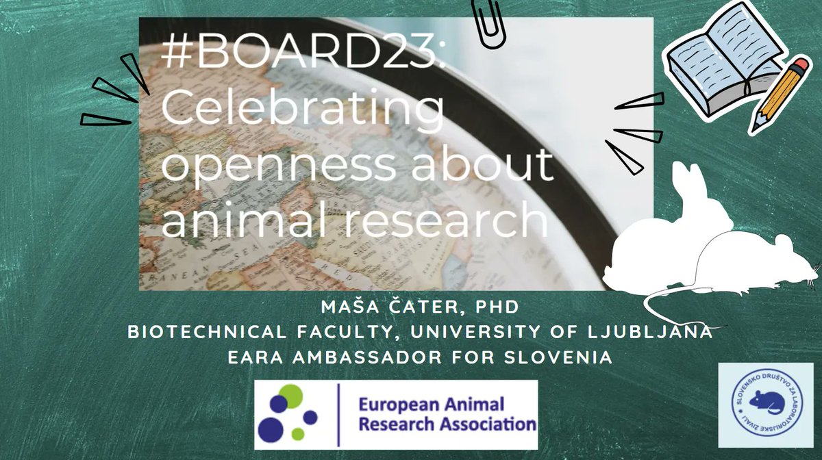 🇸🇮 Get on #BOARD23 with the Society for Laboratory Animals of Slovenia (SLAS)! 

EARA's ambassador for Slovenia @MasaCater is presenting at today's #SLAS2023 & discusses the importance of #BOARD23! @EARA_SL