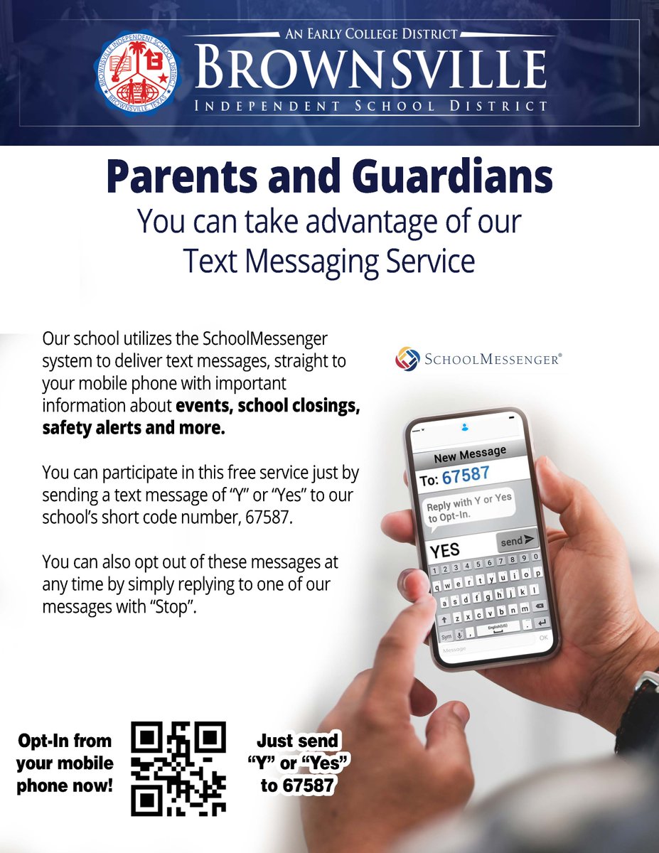 Our school utilizes the SchoolMessenger system to deliver text messages, straight to your mobile phone with important information about events, school closings, safety alerts and more. https://t.co/jNNqN1fQfF