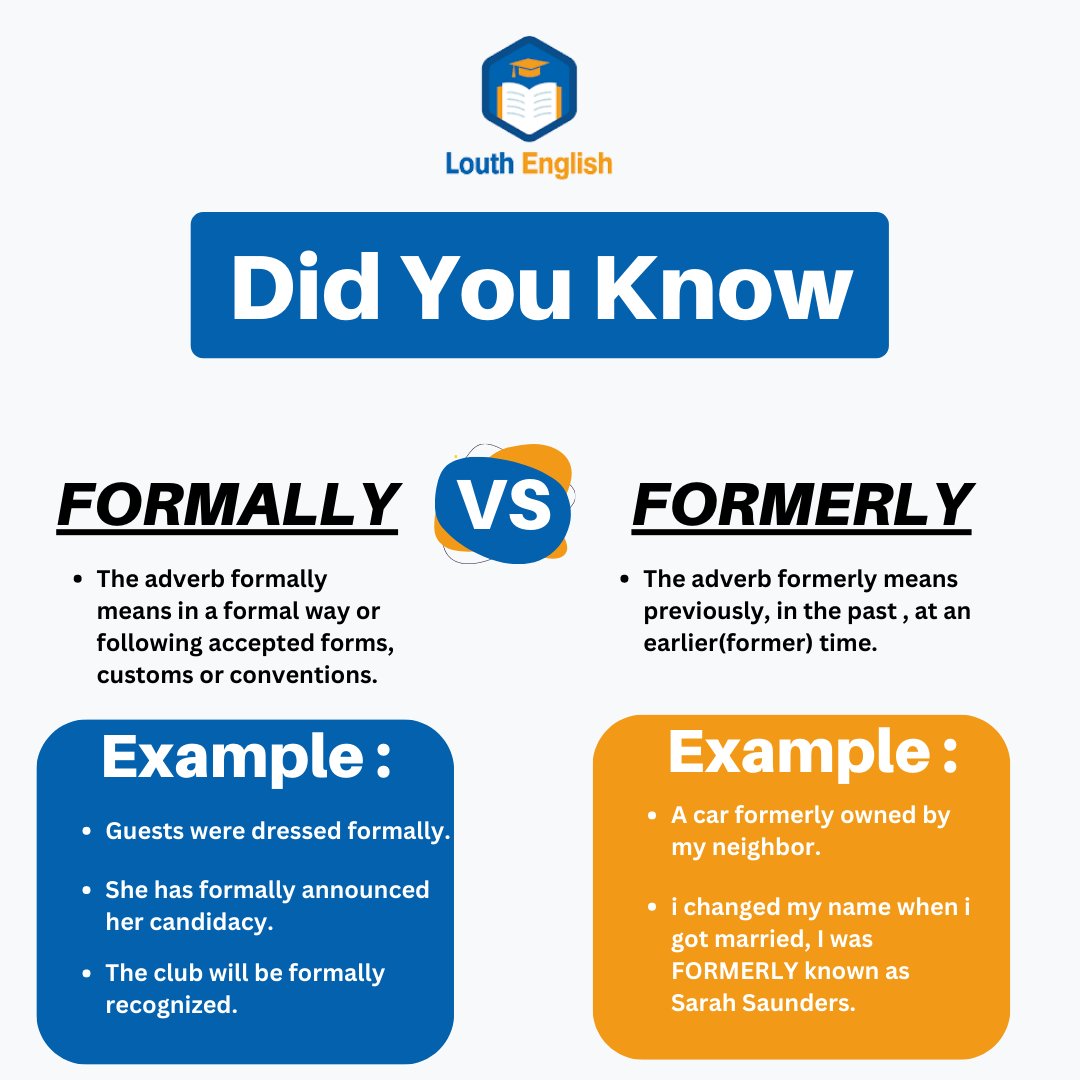 EnglishLouth's tweet photo. The difference Between Formally and Formerly
.
.
Contact us: https://t.co/Q5sPtFMYzv
.
.
#confusingwords #formally #formerly #englishcoaching #grammarskills #enhanceyourvocabulary #languagelearning #englishgrammar #worddifferences #formallyandformerly #grammarnerd #writingtips https://t.co/E0aCBtJneT
