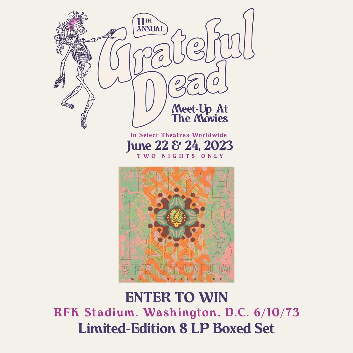 Cinemark's tweet image. 🚨 GIVEAWAY 🚨

FOLLOW US and RT for a chance to win a @GratefulDead RFK Stadium, Washington, D.C. 6/10/73 vinyl set!

No Purchase Necessary. U.S/D.C. only, 18+. See Official Rules for all details. Enter by 6/26/2023  Rules: cur.lt/mx4z8l9xx #CinemarkVinylSweepstakes