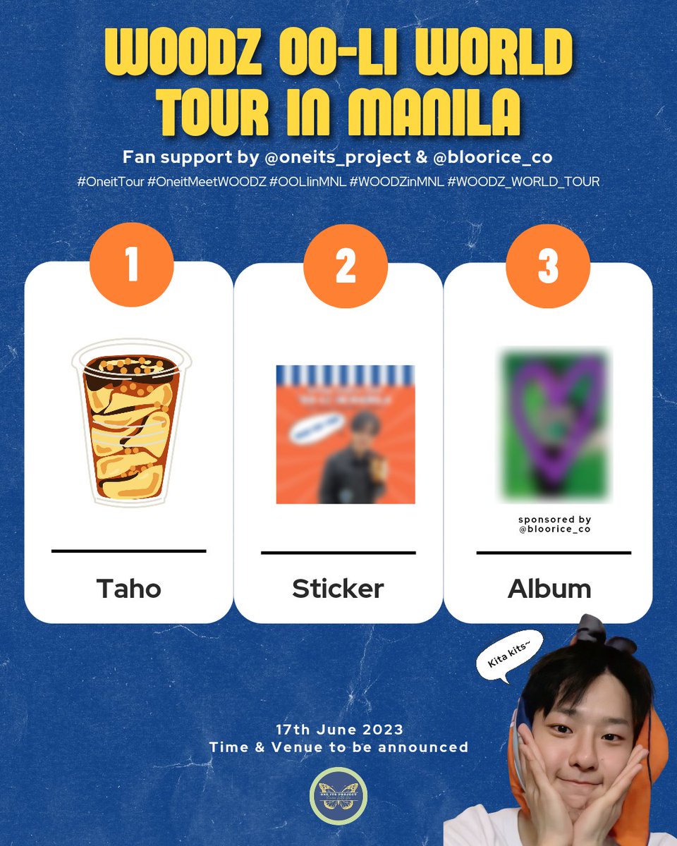 🦋FAN SUPPORT for #OneitTour in MANILA: 2023 WOODZ World Tour [OO-LI]🦋

Oneits, don't miss your chance to grab some awesome freebies, including Colorful Trauma albums sponsored by <a href="/bloorice_co/">bloorice & co. \ GO - hiatus, on-hand items here!</a>! 🎉🎁

See you. 🧡💙

#OneitMeetWOODZ #WOODZinMNL #WOODZ_WORLD_TOUR #OOLIinMNL