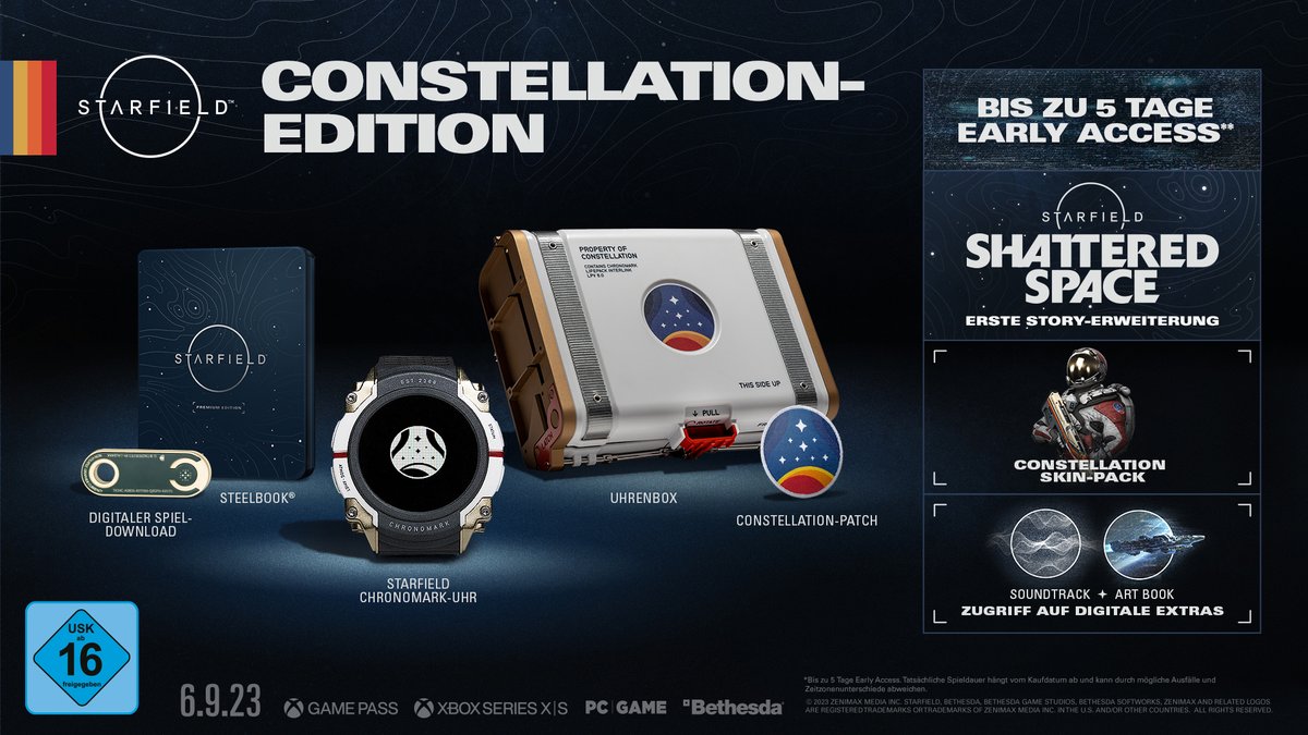 bethesda_de's tweet photo. Ihr habt keine Constellation Edition von #Starfield mehr bekommen? Keine Sorge, hier sind noch welche verfügbar:

Mediamarkt: https://t.co/9O9QWmHGZk
Saturn: https://t.co/G6rFL1maKi 

🤩 https://t.co/RarqYJC3fA