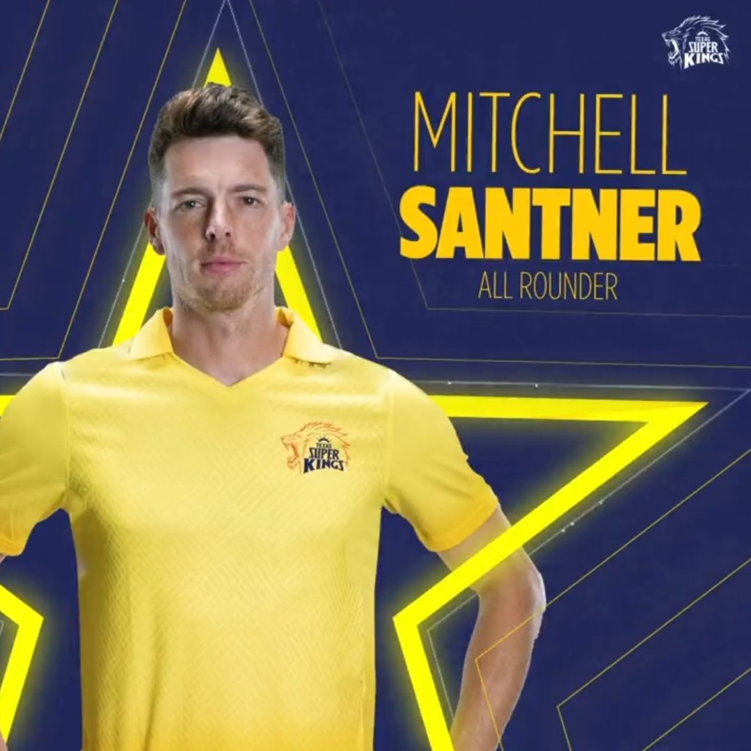 Mitchell Santner will play for TSK 🦁

TEXAS SUPER KINGS 🌟💛

#WhistlePodu #Yellove #T20 #Cricket