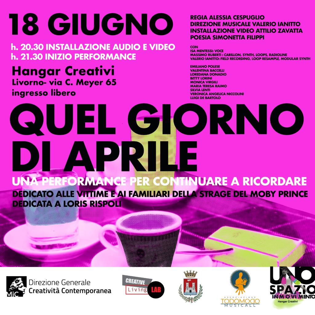🔔Domenica 18 giugno a #Livorno la performance "Quel giorno di aprile" dedicata alla strage del #MobyPrince, con la regia di Alessia Cespuglio e la video installazione di Attilio Zavatta che riprende parte del progetto #Documenta23 presentato ad aprile al Cisternone. 
 #Iosono141