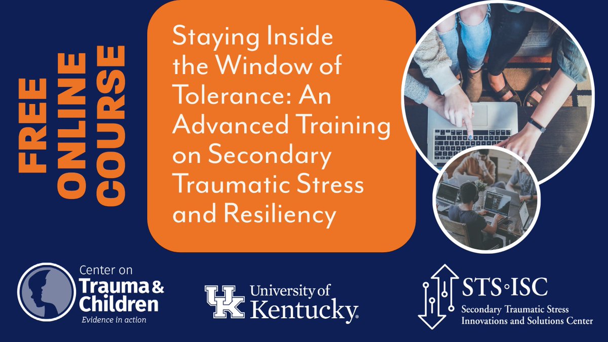 Attention professionals exposed to secondary traumatic stress! Take a free, online, self-paced course entitled "Staying Inside the Window of Tolerance: An Advanced Training on Secondary Traumatic Stress and Resiliency."  See more at: loom.ly/Kn5tkYk  #UKCTAC <a href="/gsprang/">Ginny Sprang, Ph.D.</a>