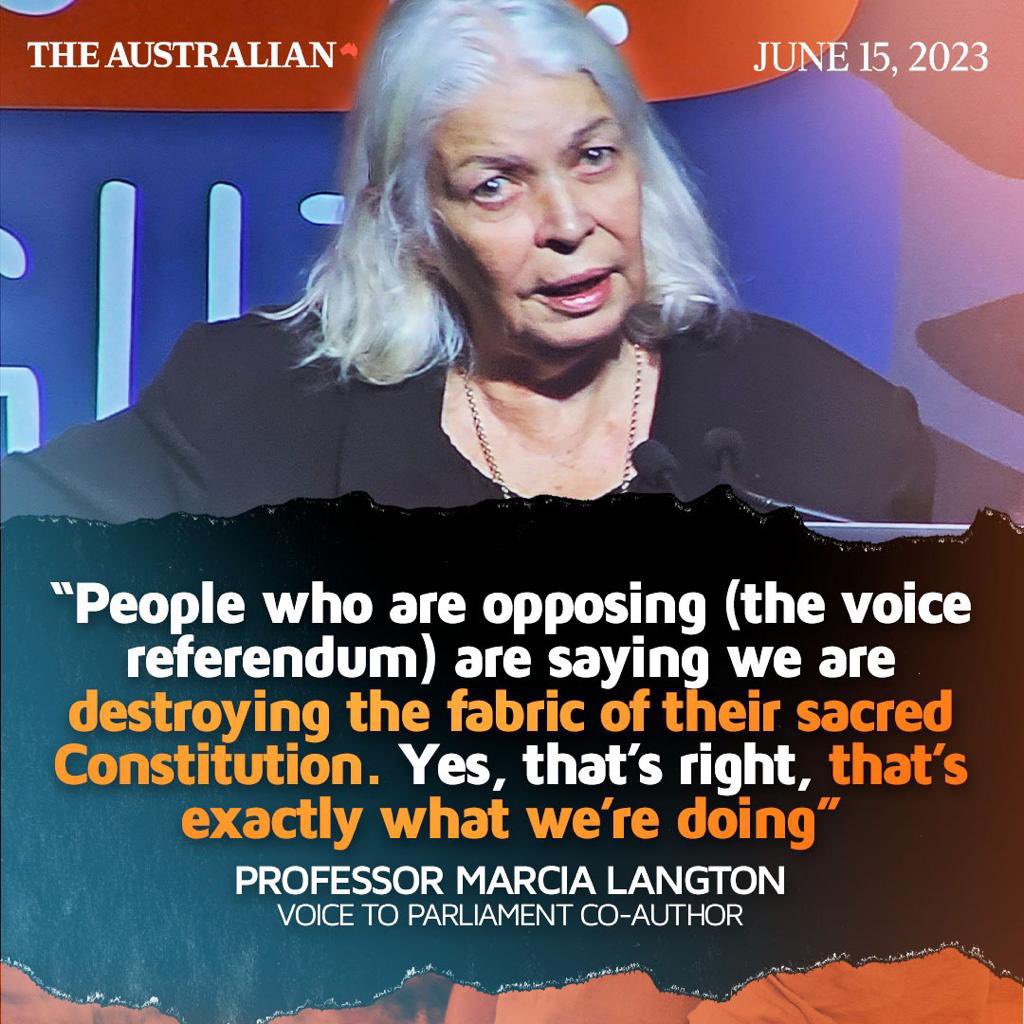 Professor Langton gave a keynote address to the Lowitja Institute this week, openly declaring it is absolutely the intention of the YES campaign and out come of The Voice to Parliament, to “destroy the fabric of their (Australian) constitution” #VoteNoAustralia to #racism #auspol