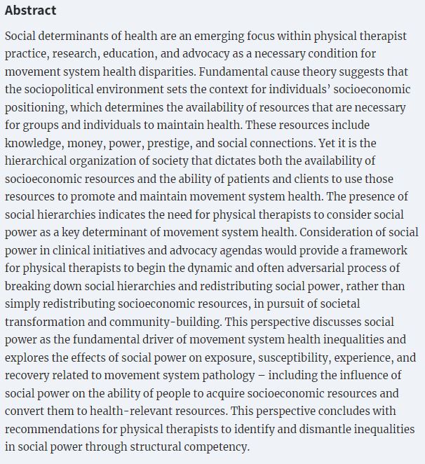 #Newpub in @PTJournal by @CUPhysMed faculty @DawnMagnusson & team on #SocialPower and the #Movement System: Why and how #PhysicalTherapists Might Influence the Upstream Currents of #Health pubmed.ncbi.nlm.nih.gov/37249541/