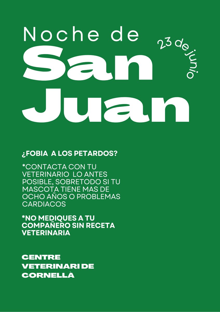 EquipVeterinari's tweet photo. #CVCornella #SanJuan #mascotas #petardos #verbena https://t.co/urRhZ40ov2