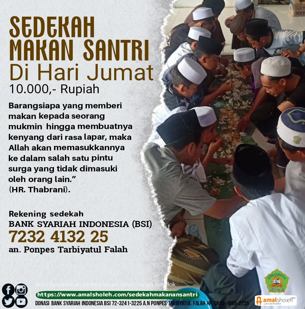 kher_fikri's tweet photo. Bismillah..!!
Yuu Raih kelipatan pahala sedekah dihari jumat, memberi makan untuk para santri.
Rekening sedekah
Bank Syariah Indonesia (BSI)
7232413225
an. Ponpes Tarbiyatul Falah
Link sedekah amal soleh👇
https://t.co/QOpmErPiND https://t.co/v4r1iJp48C