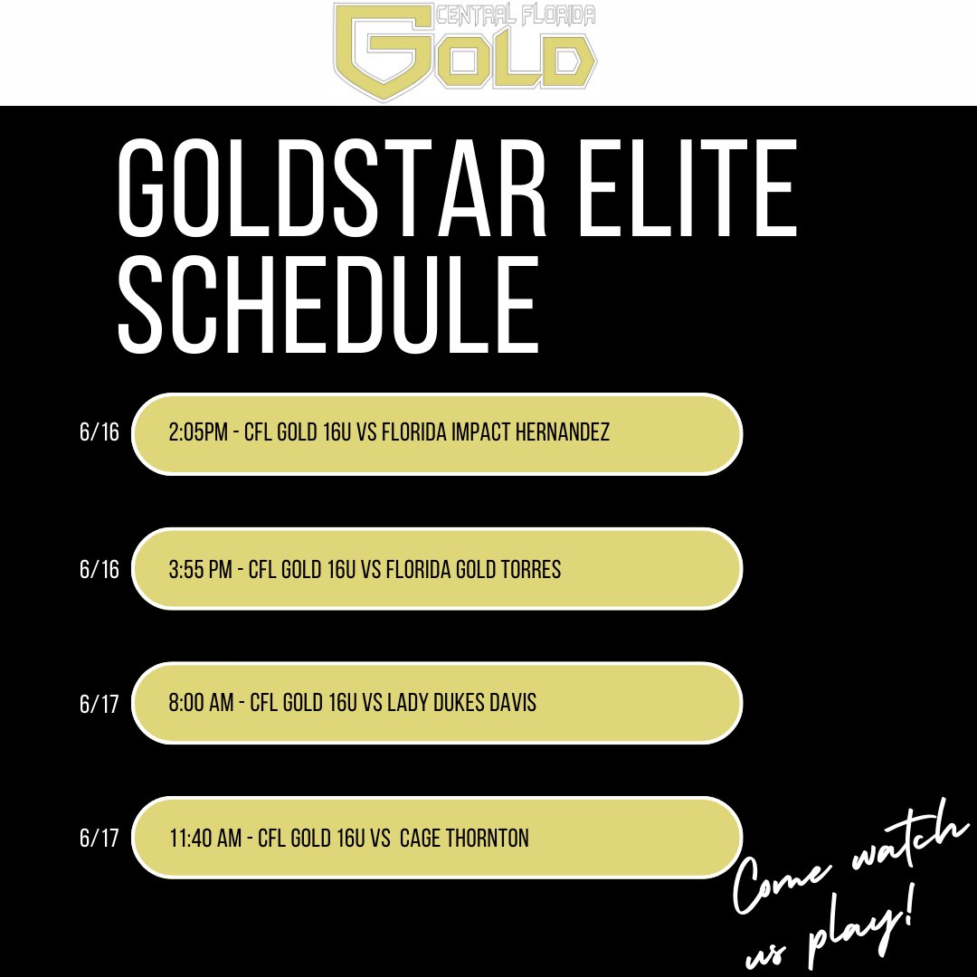 Gold 16u will be in Tallahassee this weekend for the Goldstar Elite Summer Showcase! #GoGold