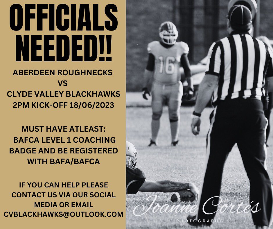 Help required!! 

We are looking for officials to help out with our game on Sunday. 

Please see the below picture for details. 

#staythecourse
