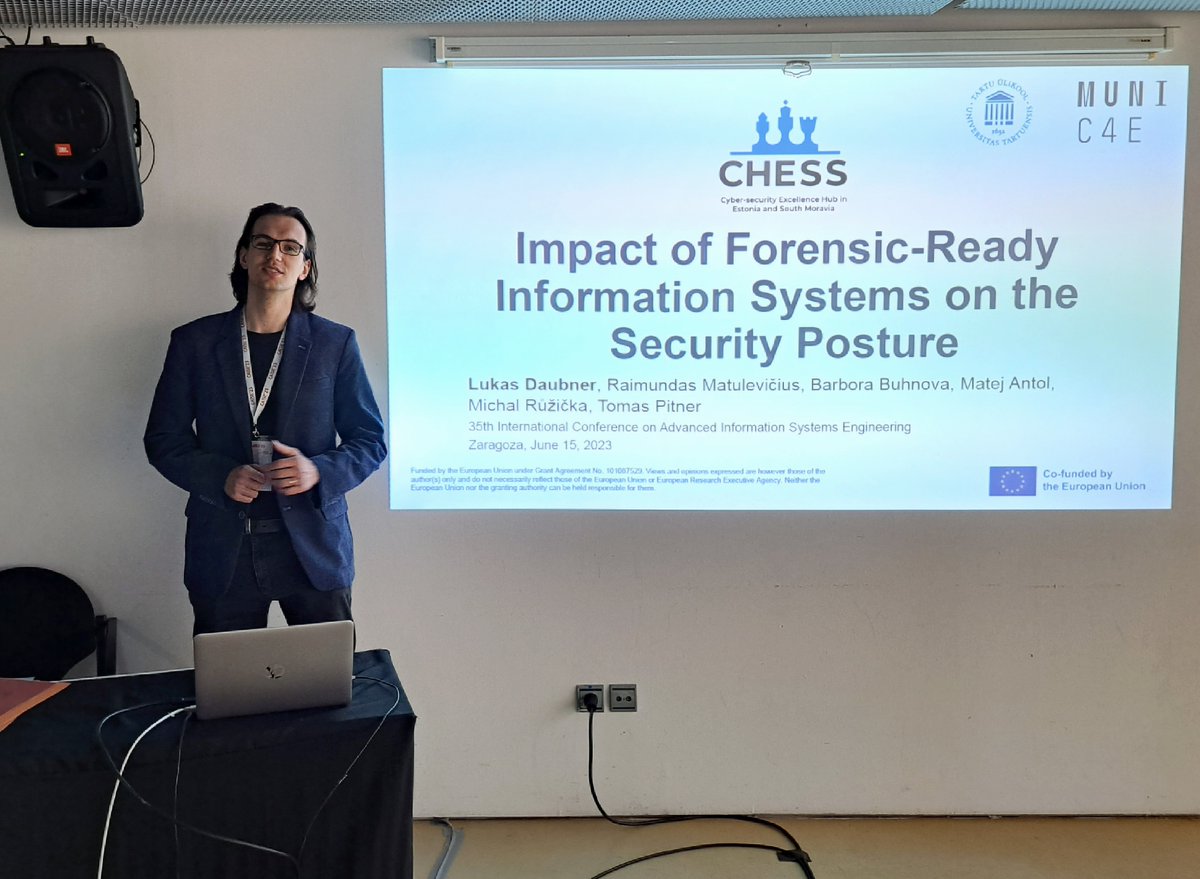 CHESS Cyber-Security Excellence Hub (@chess_eu) on Twitter photo <a href="/Lukas_Daubner/">Lukáš Daubner</a> presents “A Case Study on the Impact of Forensic-Ready Information Systems on the Security Posture” at <a href="/CAiSEConf/">CAiSE Conf</a> 2023. Co-authors <a href="/Raimund94528682/">Raimundas</a>, <a href="/barabuhnova/">Bara Buhnova 💙💛</a>, Matej Antol, Michal Růžička, Tomas Pitner. More: doi.org/10.1007/978-3-…
<a href="/MasarykUni/">Masaryk University</a>, <a href="/UniTartuCS/">UniTartuCS</a> <a href="/Lukas_Daubner/">Lukáš Daubner</a> presents “A Case Study on the Impact of Forensic-Ready Information Systems on the Security Posture” at <a href="/CAiSEConf/">CAiSE Conf</a> 2023. Co-authors <a href="/Raimund94528682/">Raimundas</a>, <a href="/barabuhnova/">Bara Buhnova 💙💛</a>, Matej Antol, Michal Růžička, Tomas Pitner. More: doi.org/10.1007/978-3-…
<a href="/MasarykUni/">Masaryk University</a>, <a href="/UniTartuCS/">UniTartuCS</a>