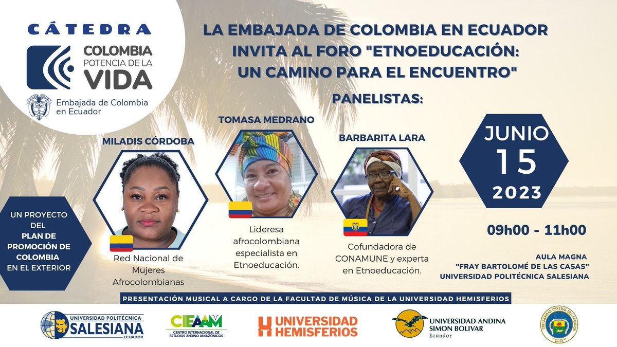 #EnMinutos inicia el foro 'Etnoeducación, un camino para el encuentro' con Tomasa Medrano Ramos y Miladis Córdoba Rivas, representantes de la Red Nacional de Mujeres Afrocolombianas. 

Los invitamos a unirse a través de Facebook Live en facebook.com/EmbColEcuador