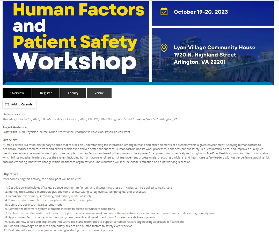 Want to learn how to apply human factors to improve patient safety? Join our in person workshop this October to go beyond the basics with hands on tools you can put to use. Register: tinyurl.com/4jpsvh7h & join faculty @RajRatwani @RollinFairbanks @CHemmelgarnMS @MedStarIQS
