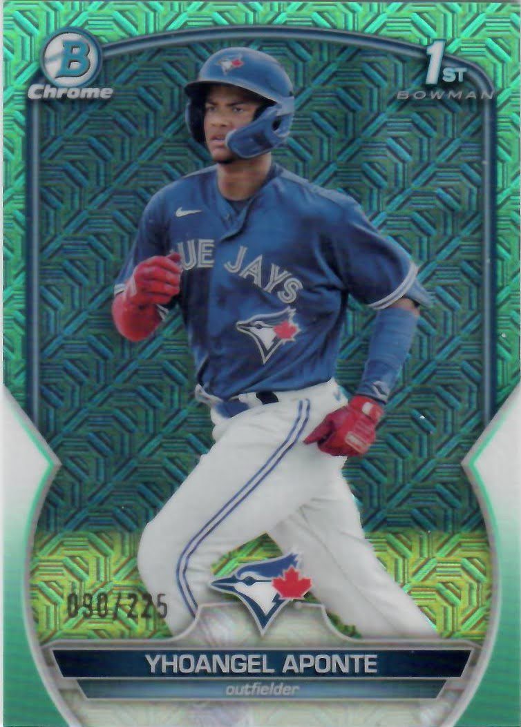 2080cards's tweet photo. 2023 Bowman Mega Box Baseball Aqua Mega Refractor - 90/225 BCP-110 Yhoangel #Aponte - Toronto Blue Jays 1st #firstowner #bowmanfirst https://t.co/533ce46ElL