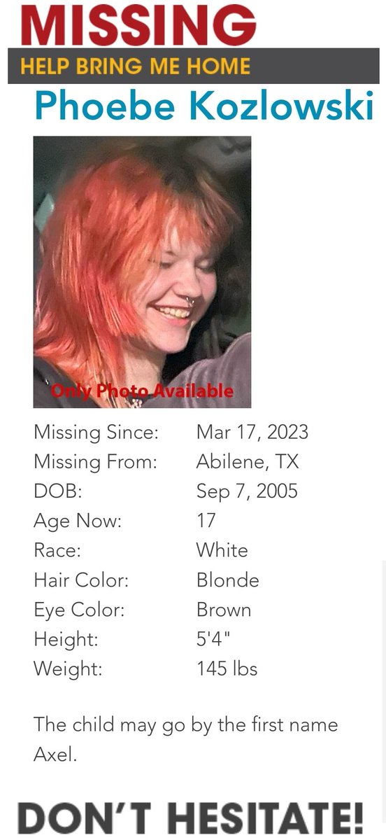 #Missing #missingchild #MissingPerson  #missingkid #missingteen #saveourchildren #savethechildren #protectthechildren #ProtectTheKids #ProtectTheChildren #Texas #Abilene #abilenetx