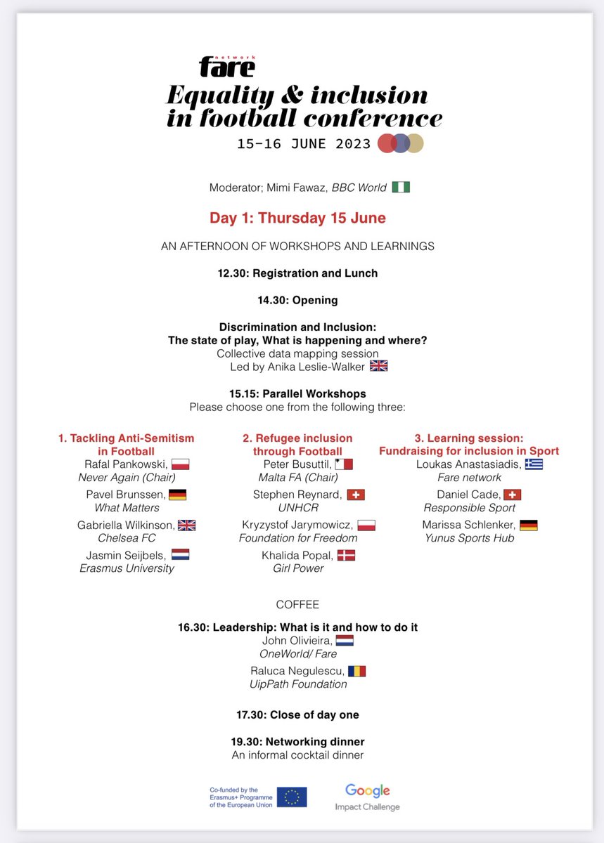 farenet's tweet image. All set in Lisbon for the #2023EqualityInclusionConference 

👉🏽 140 people
👉🏾 31 countries
👉🏿 15 sessions 

Speakers include:
@FIFAcom 
@UEFA 
@EU_Commission
@MimosaFawaz 
@Refugees 
@MLS 
@ChelseaFC 

It’s going to be a big one!