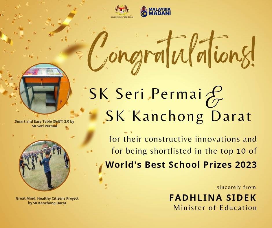 Congratulations SK Seri Permai and SK Kanchong Darat!

#StrongSchools #BestSchoolPrizes #MalaysiaMADANI