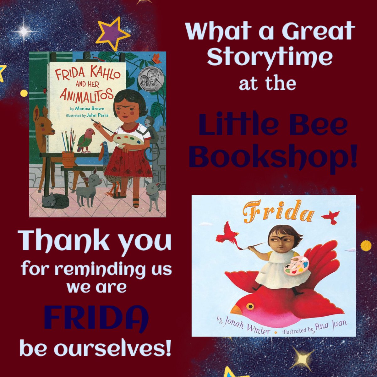 Strega_Mama's tweet photo. 🎨📚❤️ Thank you to the @bee_bookshop for a storytime celebrating Frida Kahlo, Mexico, Art, and the love of Animalitos!! 🐈‍⬛🐕🦃🦜🦅🦌🐒 Love, @Strega_Mama ! https://t.co/vzaGO1fmFy