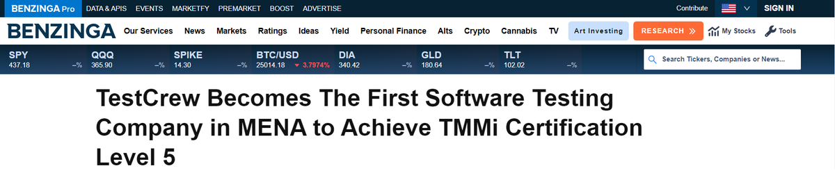TestCrewCo's tweet photo. Unprecedented Milestone Unlocked: TestCrew Secures TMMi Level 5 Certification in MENA, Grabs Benzinga's Attention!
For reading the coverage: https://t.co/jbw5SsHSuD
Benzinga is the most popular source of stock market news in the USA.
#tmmi #achievementunlocked #testing https://t.co/gNpIXdzQtI