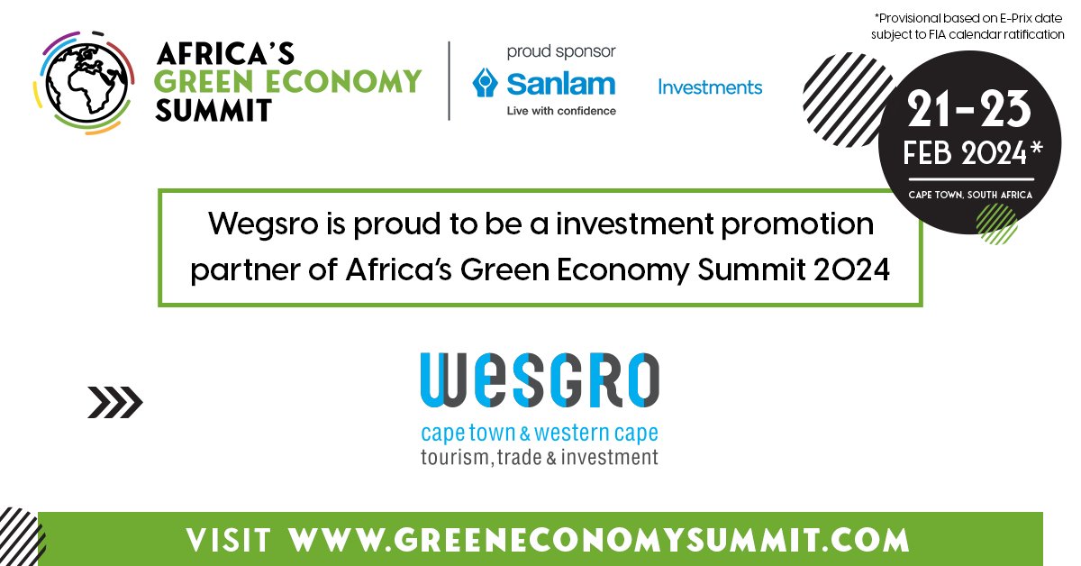 Wesgro - Cape Town & the Western Cape (@wesgro) on Twitter photo #ICYMI | Africa's <a href="/GreenEcoSummit/">Africa's Green Economy Summit</a> will return to the Western Cape from 21-23 February 2024 ๐๐ข
Building on the success of the 2023 inaugural event, the 2024 event will once again connect the global investment community with investment prospects in Africaโs green economy space. #ICYMI | Africa's <a href="/GreenEcoSummit/">Africa's Green Economy Summit</a> will return to the Western Cape from 21-23 February 2024 ๐๐ข
Building on the success of the 2023 inaugural event, the 2024 event will once again connect the global investment community with investment prospects in Africaโs green economy space.
