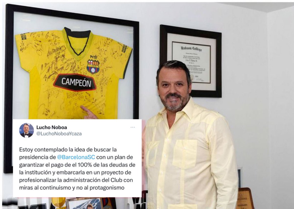 Luis Noboa contempla la idea de ir por la presidencia de #BarcelonaSc 🚨

¿Sería el mejor candidato para la presidencia del club? 🤔