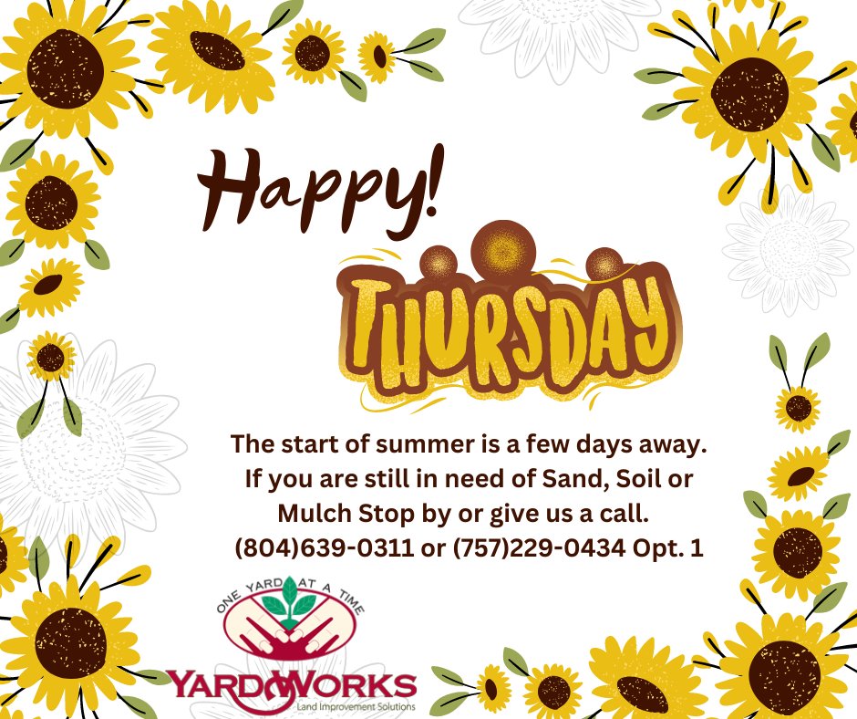 Good morning, 
We hope you all are enjoying your week. Summer is approaching, and the worm days are coming. If you are looking for any last-minute deliveries, we have some spots available.
#summer#mulch#sand#stone#soil#gardening#pooltime#diy#lawncare#landscape#flowers#yardworks