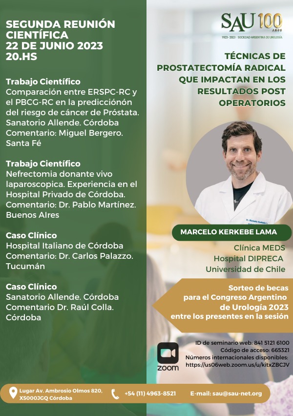 📌Segunda Reunión Científica
22 de junio 2023 -20:00 hs 

“Técnicas de prostatectomía radical que impactan en los resultados post operatorios “
 
📲zoom ID de seminario web: 841 5121 6100
Código de acceso: 665321
.
.
<a href="/sau_org/">Saurabh Jain</a>